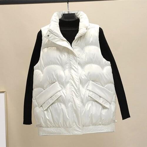 Winter Vest for Women Cotton Padded Jacket 2021 Glossy Stand Collar Sleeveless Vest Winter Jacket Zipper Female Waistcoat Coat