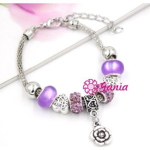 10PCS/Lot Wholesale Heart Bead Rose Charm Valentine Bracelet for Valentines Gift Jewelry