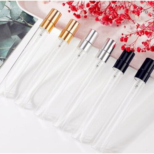 100pcs/lot 10ml Thin Glass Perfume Spray Bottle Travel Empty Parfum Atomizer Transparet Glass Sample Vials With Aluminium Pump