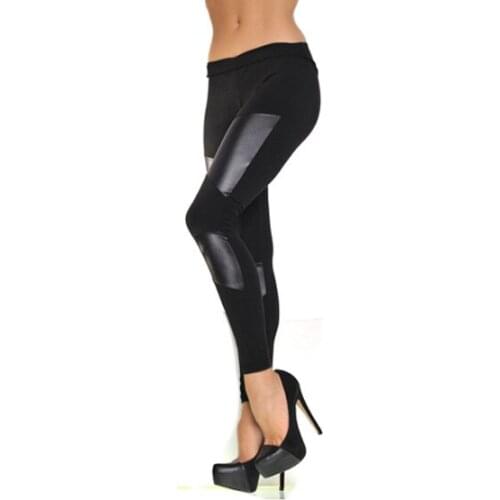2015 Free Shipping High Quality Front Imitation Leather Fashion Stitching Women Mature Black Slimming Leggings