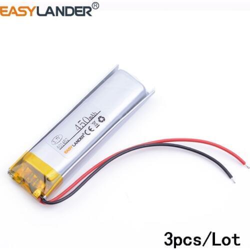 3pcs /Lot 450mAh 601452 3.7v lithium Li ion polymer rechargeable battery For Mp3 GPS phone headphone DHL shipping