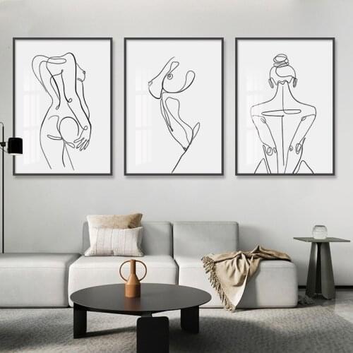 3 Pieces Black White Girl Line Canvas Poster Print Abstract Wall Art Painting Modern Wall Pictures For Living Room Home Decor