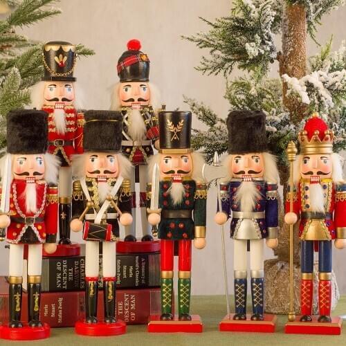 30CM Puppet Handcraft Wooden Christmas Nutcracker Soldier Doll New Year Gifts For Home Office Ornaments Xams Decoration
