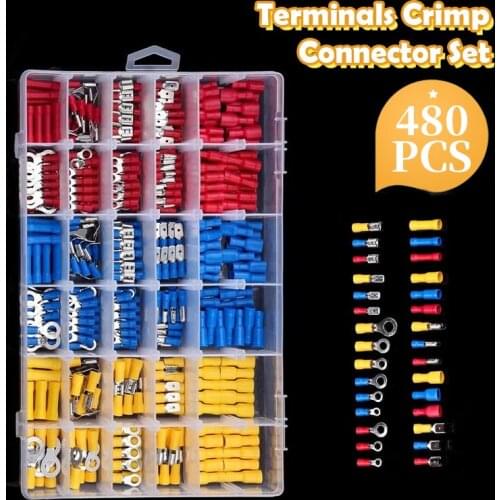 300/480pcs Cold-Pressure Terminal Electrical Wire Cable Terminator Kit Spade Fork Ring Butt Crimp Connector Assortment Kit