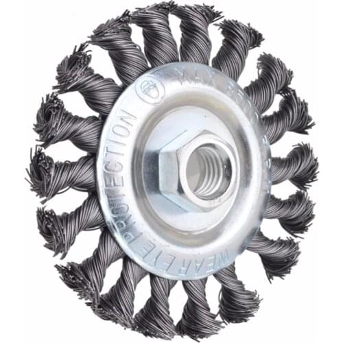 Flexsteel 4 inch Wire Wheel Brush, Twist Knot with 5/8-Inch-11 Threaded Arbor by-.020-Inch,Twist-Knotted Wire Brush, 100mm