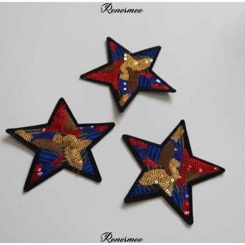 4Pcs Pentagr Sequin Embroidery Cloth Sticker Clothing Decoration Decals Adhesive Patch Sticker Computer Embroidery Iron on Patch