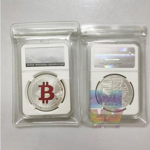 40mm Silver Bitcoin Coin with PCCB Case Litecoin Eth XRP Cryptocurrency Metal coin
