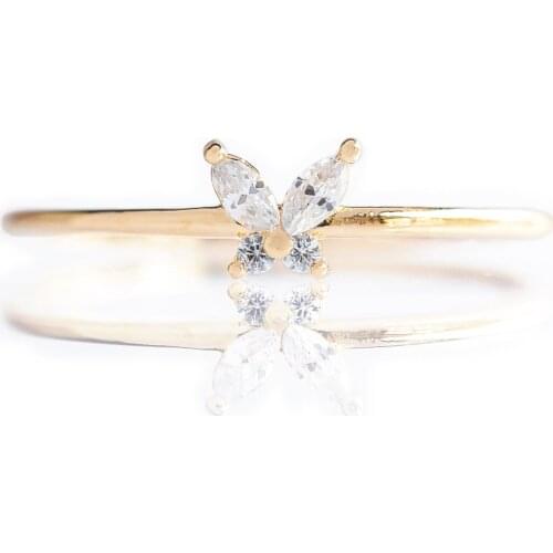 5A White Cubic Zirconia CZ Cute Lovely Tiny Butterfly Thin Band Dainty Girl Women Rings