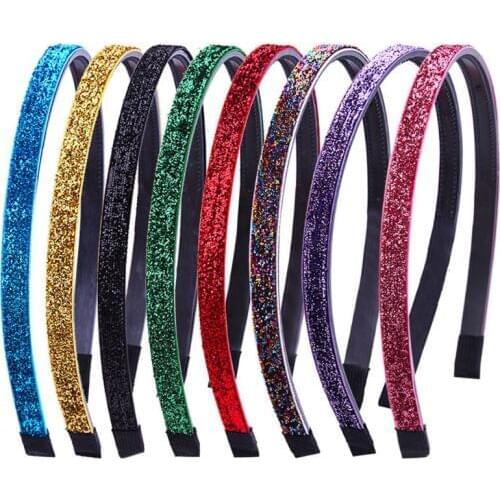 8Pcs Women Girls Colorful Thin Headband Glitter Sequins Non-Slip Teeth Hair Hoop 667D