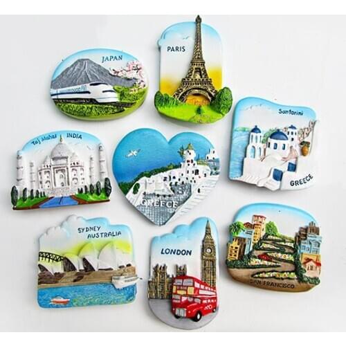 BaliGreece Paris Japan London Sydeny America Countries Around The World Tourism 3D Resin Stereo Refrigerator Magnet Decor