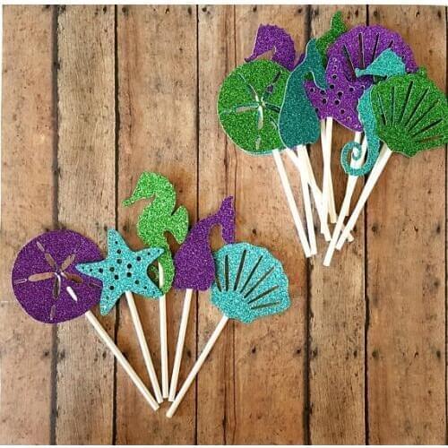 Glitter Under the Sea wedding birthday baby shower cupcake toppers Anniversary engagement party decoration doughnut toothpicks