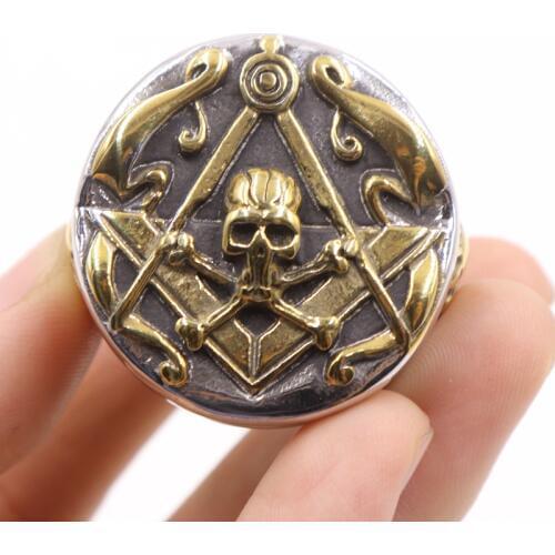 Big Heavy squre crossbone and compass master sun free masonic signet rings rock roll style freemason ring
