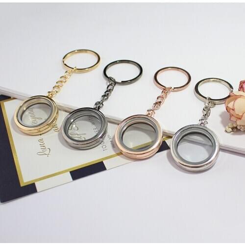 1PC 30mm magnetic Closure Crystals Alloy floating memory locket Keychain Memorial Jewelry Urn key chain