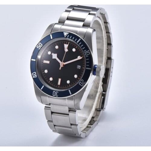 Watch mens machinery 41 mm automatic aluminum frame blue dial sterile mineral glass luminous pointer steel shell bracelet DT18