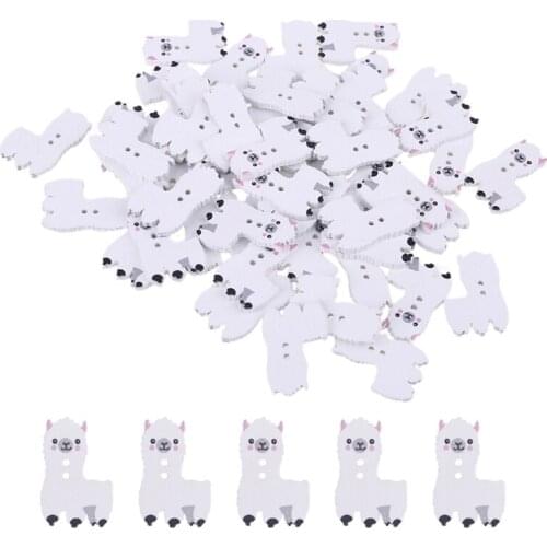 50 Pcs Alpaca Painted Buttons 2 Holes Wooden Buttons for Crafting Sewing Crafts 85AC