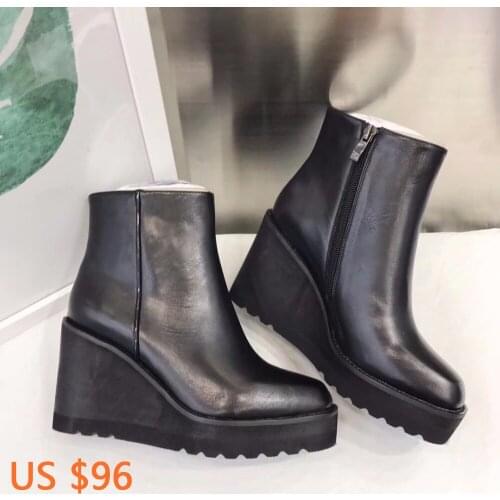 Designer Winter Boots Women Shoes Hidden Wedges Boots Elevator Casual Genuine Leather Shoes For Women Ankle Boots Wedge Sneakers