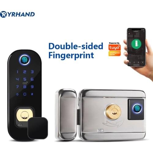 Tuya biometric double fingerprint lock keyless wifi fechadura eletronica smart Rim Door Lock for outdoor gate