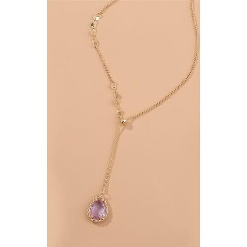 Elegant Purple Water Drops Crystal Pendant Necklace for Women Femme Wedding Fashion Charm Creative Jewelry Thanksgiving Gift