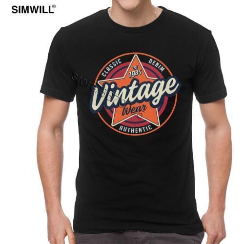 Classic Vintage 1985 T shirt for Men Cotton Retro Birthday Gift T-Shirts Short Sleeved Streetwear Summer Fashion Pentagram Tee