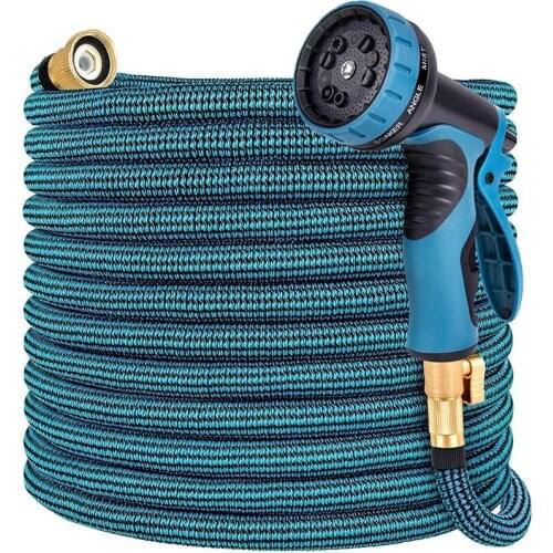50ft Leakproof Expandable Garden Hose with 10 Function Nozzle Latex Core and 3/4 Inch Solid Fittings 3 Times Expanding Pipe