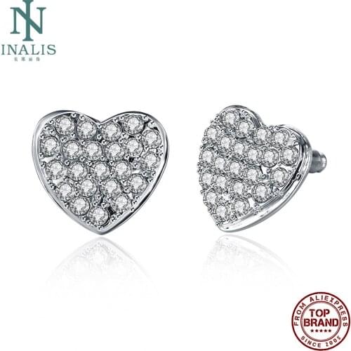 INALIS Heart Stud Earrings For Women Pave Czech Crystal Romantic Trend All-Match Earring Wedding Jewelry Gift Send Girlfriend