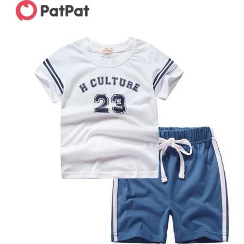 PatPat 2020 New Summer Childrens new summer suit short sleeve shorts alphanumeric print Kids Boy Sets