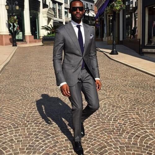 ANNIEBRITNEY Grey 2 Piece Slim Fit Men Formal Suit Tailor Made Groom Wedding Tuxedo 2 Piece Prom Wedding Business Men Suit Set