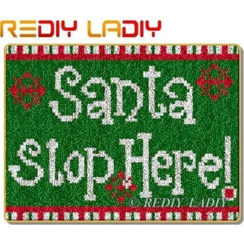 Latch Hook Rug Santa Stop Here Crocheting Carpet Rug 100% Acrylic Yarn Sofa Cushion Mat DIY Carpet Rug Home Decor Art & Crafts