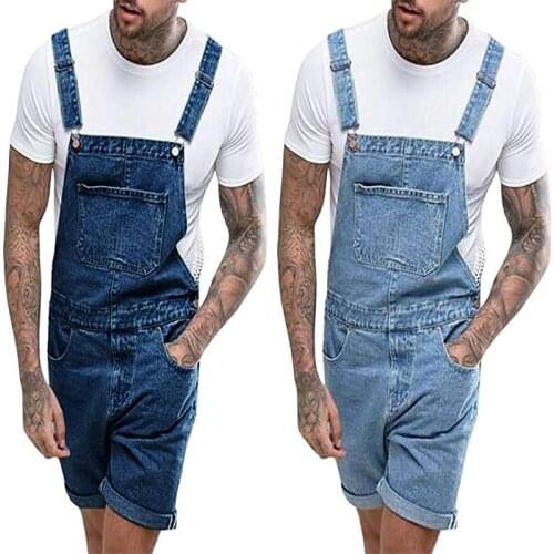 SummerJumpsuits men Solid color Casual Denim shorts Streetwear Jeans Overalls men Brand Denim Jumpsuit shorts man