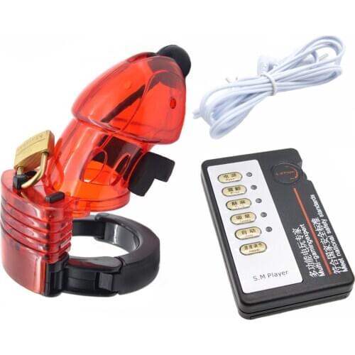 Manyjoy Adult Electro Shock Chastity Cage Penis Sleeve Male Sex Toys, Electric Cock Cage Cock Ring Chastity Device For Men