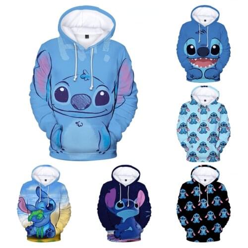 Disney Stitch Anime Print Hoodie Fashion Casual aldult teenager Thicken Sweater Fall Winter Men Women Jacket Top Loose plus size