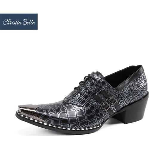 Christia Bella British Stone Pattern Men Oxford Shoes Genuine Leather Derby Shoes Business Office Lace Up Formal Shoes Male