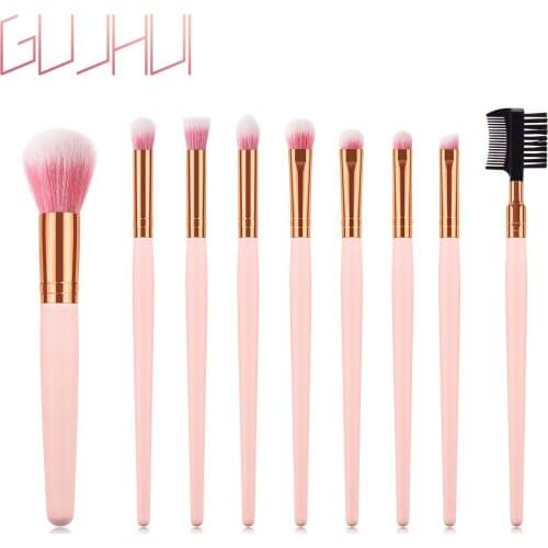 GUJHUI 9pcs Makeup Brushes Set Pink Handle Soft Fiber Wool Powder Blush Eyeshadow Blending Cosmetic Beauty Make Up Tool