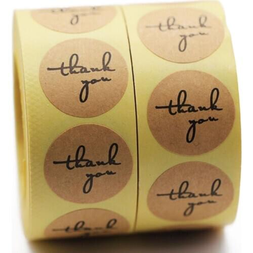 1000pcs Round Cursive“Thank You”Kraft Labels Paper Stickers For DIY Manual Decoration Gift Card/Gift Box Etc