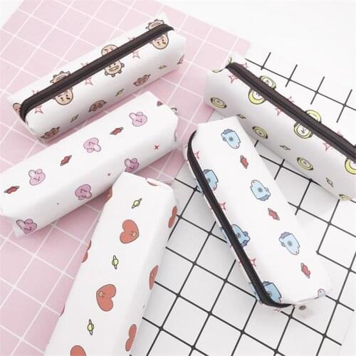 New Korean Kpop Creative PU Pencil Bags Zipper Pencil Bags Pen Holders School Supplies Stationery Pencil Box Small Coin Bag