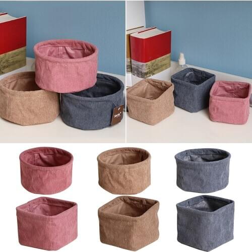 New Foldable Sundries Storage basket Cute Printing Cosmetics Container Multifunction Corduroy Storage Basket Desktop Organizer