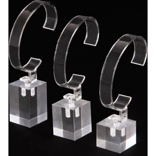 Fashion 3pcs High Low Transparent Acrylic Bracelet Watch Display Holder Stand Organizer Jewellery Case Rack Showcase Crystal