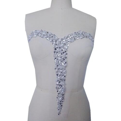 Handmade silver sew on rhinestones applique crystals trim patches 31*33cm for dress DIY accessories