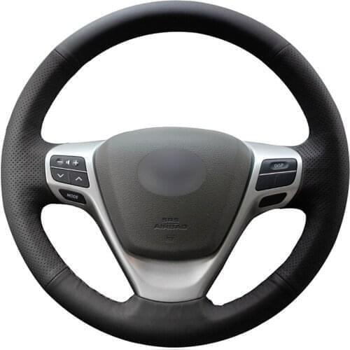 Hand-stitched Black Genuine Leather Car Steering Wheel Cover for Toyota Avensis Verso 2009 2010 2011 2012 2013 2014 2015