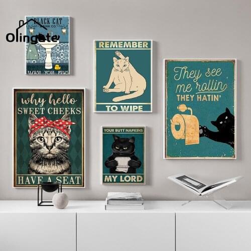 Your Butt Napkins My Lord Art Print Vintage Mental Black Cat Poster Hello Sweet Cheeks Funny Bathroom Canvas Painting Home Decor