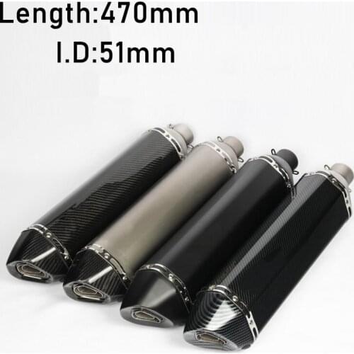 Slip On 470MM Universal Motorcycle Exhaust Pipe Inlet 36~51MM Pot Echappement Moto Motorbike Escape Muffler DB Killer Removable