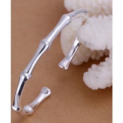 B095 Hot Sale Free Shipping Lucky Silver Color Charm Bangle Bracelets For Women Charms Fashion Bamboo Joints Bangles /aohajfo