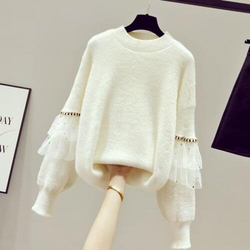 2020 Winter Fashion Women Warm Sweater Loose Oversized Man Made Mink Cashmere Thick Solid knitwear Mesh Long Sleeve Pullover