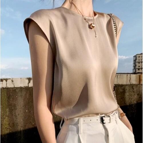 Womens Elegant Blouse Office Plus Size Tunic Satin Silk Shirts Basic Tops White Khaki Black Summer Clothing for Women 2021