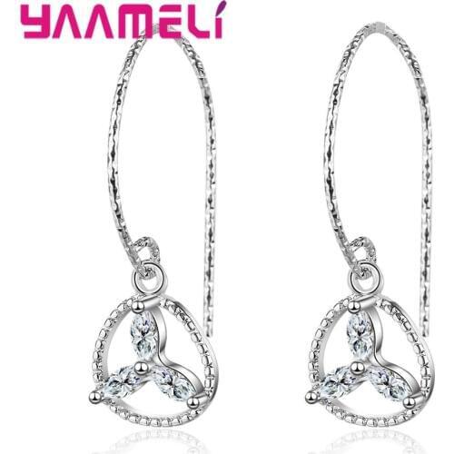Lovely Women Accessories Jewelry 925 Sterling Silver Clear CZ Crystal Flower Baspet Dangle Drop Earrings for Women Girls 2 Color