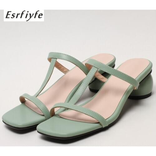 ESRFIYFE 2020 New Women Slippers High Heels Open Toe Shoes Woman Solid Outdoor Footwear Ladies Summer Beach Shoes Large Size 12