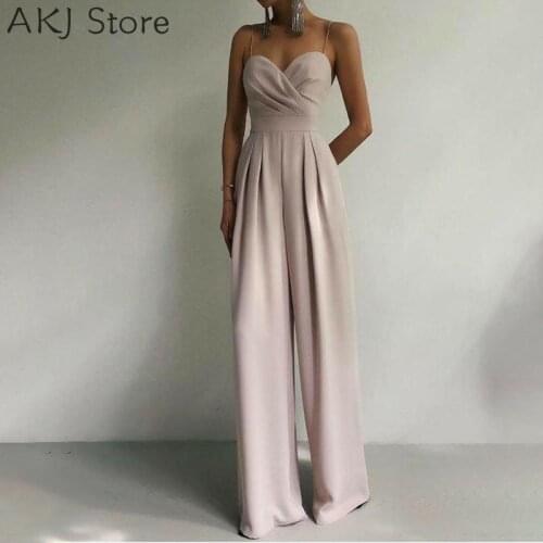 Women Spaghetti Strap Solid Color Wide Leg Jumpsuit Skinny Sleeveless Romper