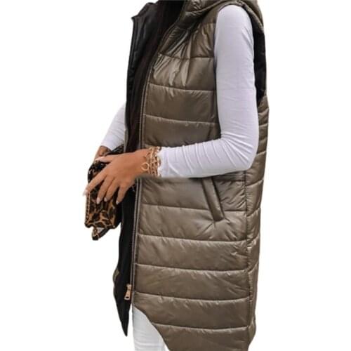 Winter Vest Women Hooded Plus Size Warm Winter Jacket Women Long Vest Parka Sleeveless Zipper Outwear Waistcoat Vest