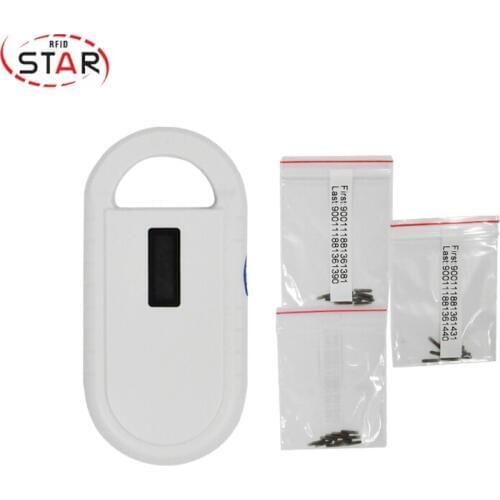 134.2khz Cheap Microchip Handheld Animal Rfid Reader + 100pcs fdx-b LF 1.25*7mm Implantable Rfid Microchips for pet Management