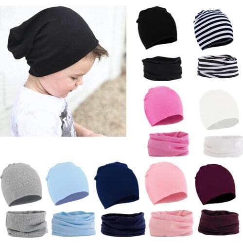 2Pcs Children Hat Scarf Set Autumn Winter Warm Baby Bonnet Neckerchief Solid Color Kids Baby Beanies Cap Boy Girl Baby Stuff